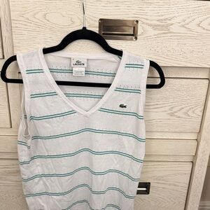 Lacoste Vintage White Tank Top with Teal Stripes